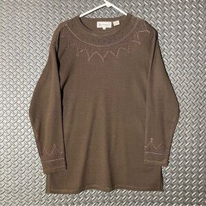 Vintage Bechamel Acrylic Wool Blend Brown Pullover Sweater Embroidered‎ Design